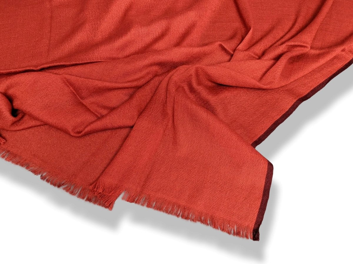 Hermes 2010 Red-Orange/Bordeau Fringed 100% Hand Woven Cashmere in Nepal Shawl 200 x 200 cm, New! - poupishop