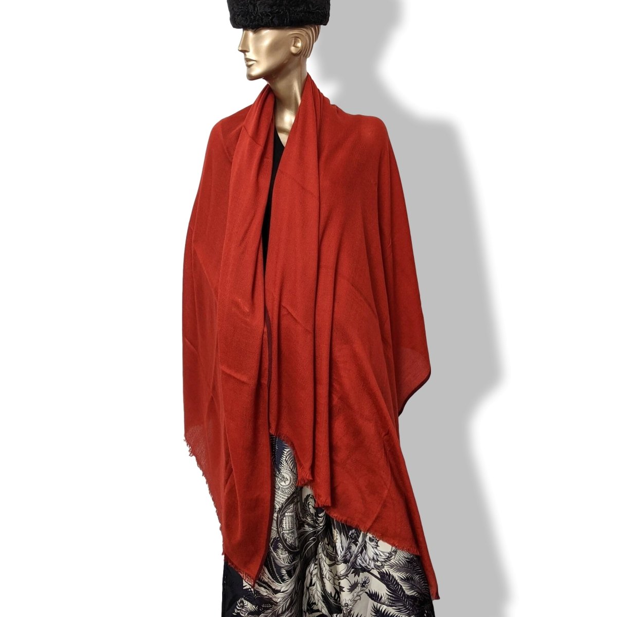Hermes 2010 Red-Orange/Bordeau Fringed 100% Hand Woven Cashmere in Nepal Shawl 200 x 200 cm, New! - poupishop