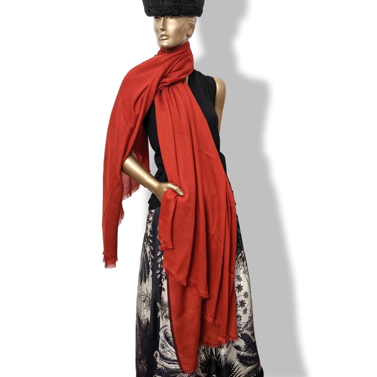 Hermes 2010 Red-Orange/Bordeau Fringed 100% Hand Woven Cashmere in Nepal Shawl 200 x 200 cm, New! - poupishop