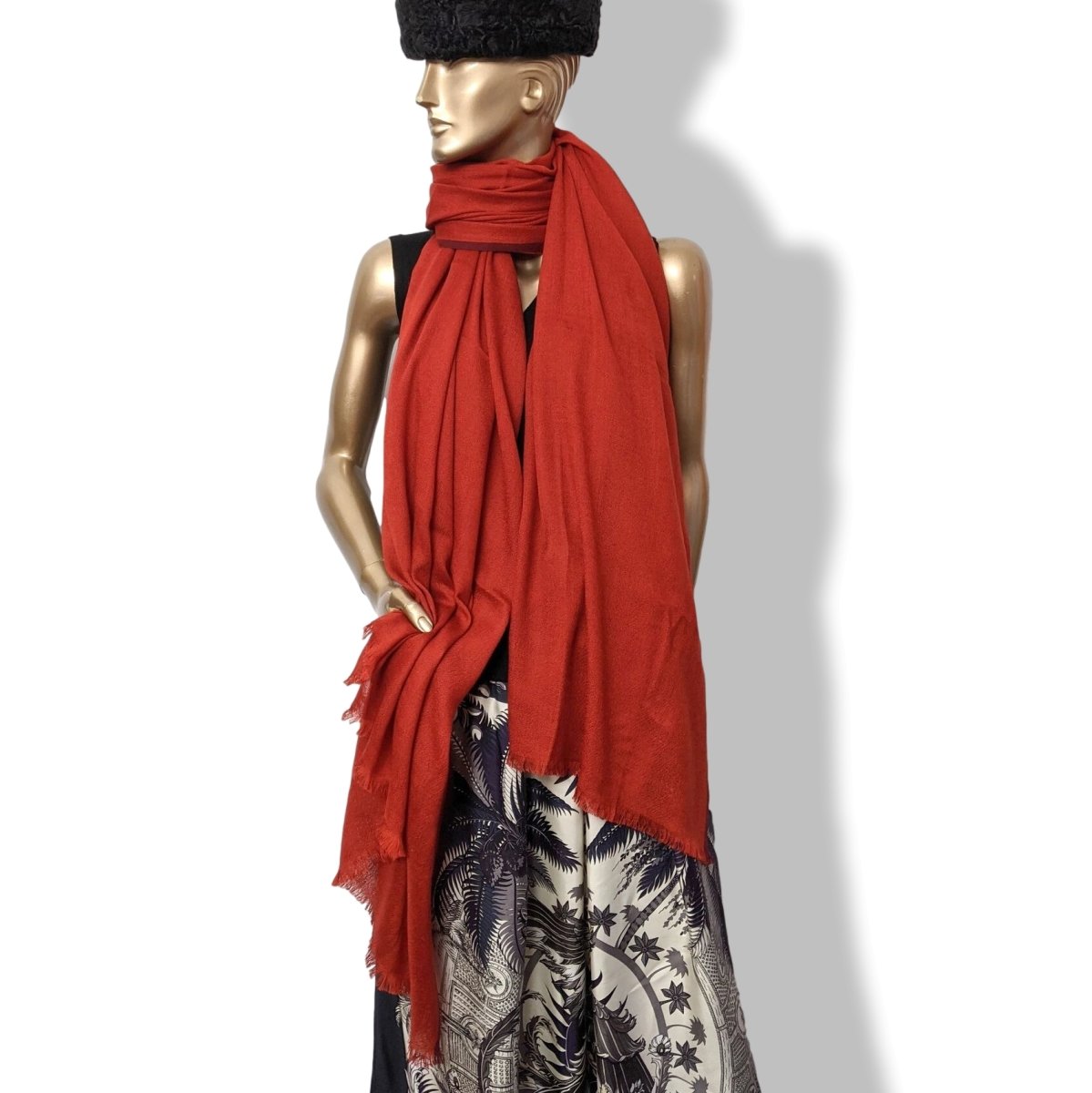 Hermes 2010 Red-Orange/Bordeau Fringed 100% Hand Woven Cashmere in Nepal Shawl 200 x 200 cm, New! - poupishop