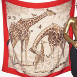Hermes 2010 Red/Natural Les Girafes Cashmere Shawl 140, Box! - poupishop