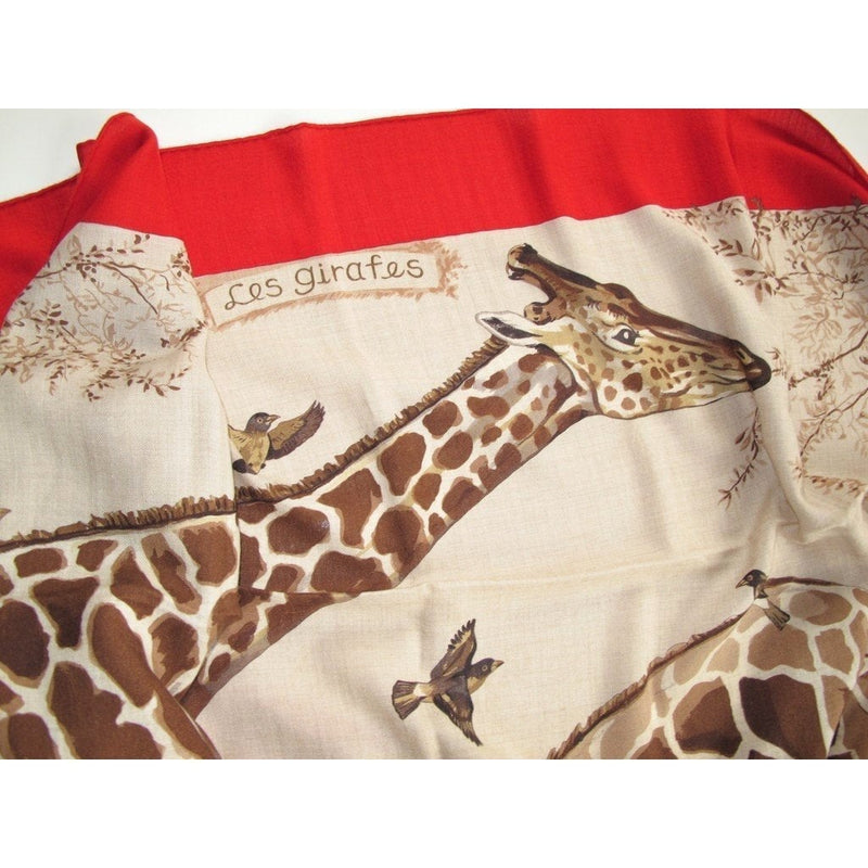 Hermes 2010 Red/Natural Les Girafes Cashmere Shawl 140, Box! - poupishop