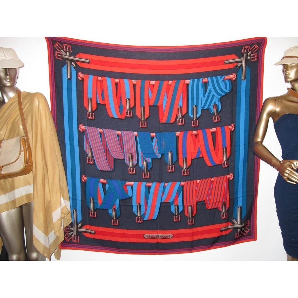 Hermes 2010 Red/Purple/Blue Sangles Cashmere Shawl 140 - poupishop
