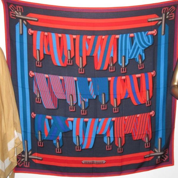 Hermes 2010 Red/Purple/Blue Sangles Cashmere Shawl 140 - poupishop