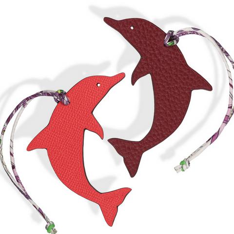 Hermes 2010 Rose Jaipur/Lie de Vin Dolphin Petit H Bag Charm PM, NIB! - poupishop