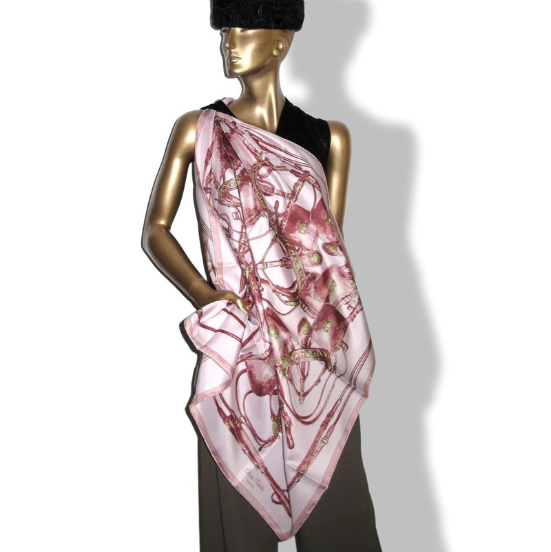 Hermes 2010 Rose Pale, Grenat Anis BRIDES REBELLES by Benoit Pïerre Emery Twill Carre 90cm, New! - poupishop