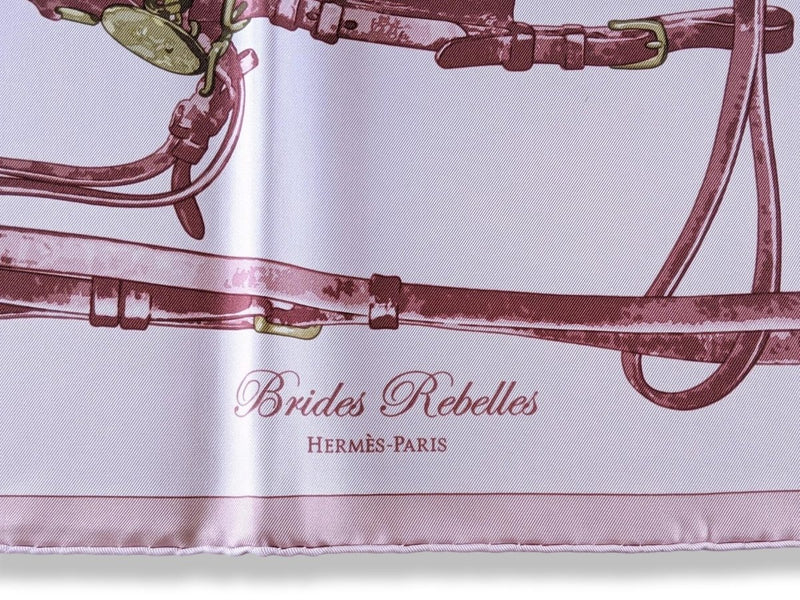 Hermes 2010 Rose Pale, Grenat Anis BRIDES REBELLES by Benoit Pïerre Emery Twill Carre 90cm, New! - poupishop