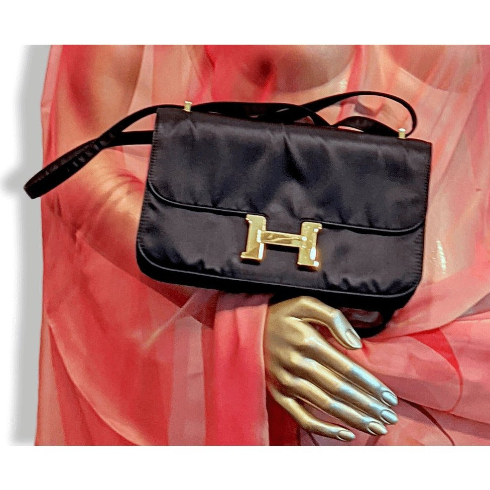 Hermes 2010s Limited Edition Black Satin CONSTANCE ELAN 25 Bag Handbag, Rare!