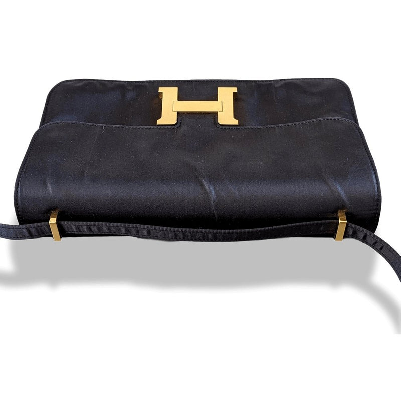 Hermes 2010s Limited Edition Black Satin Constance Elan 25 Bag Handbag Rare! - poupishop