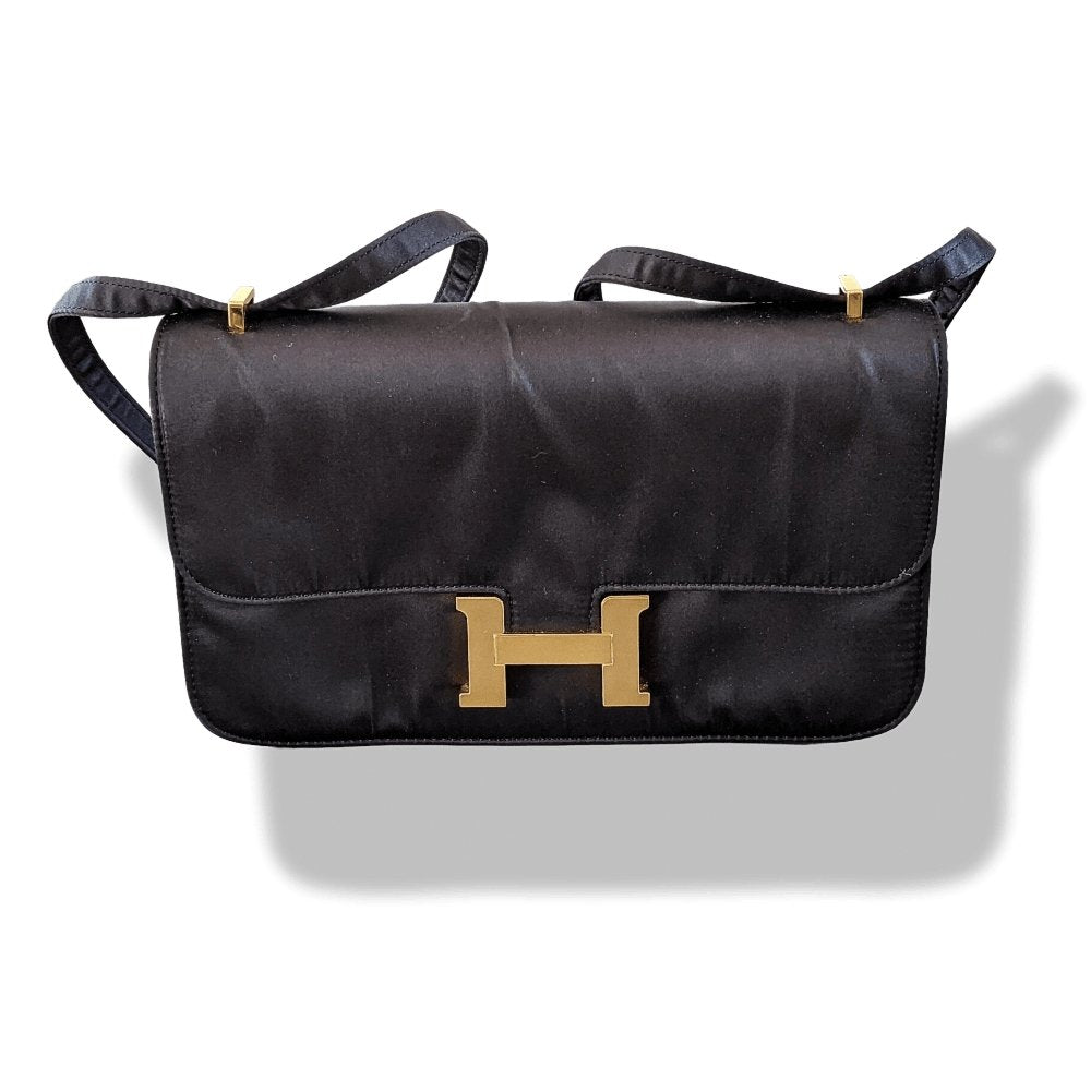 Hermes 2010s Limited Edition Black Satin CONSTANCE ELAN 25 Bag Handbag, Rare!