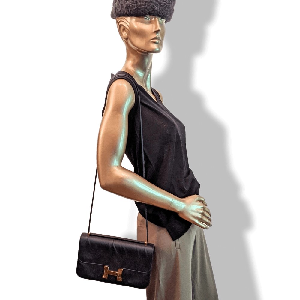 Hermes 2010s Limited Edition Black Satin CONSTANCE ELAN 25 Bag Handbag, Rare!