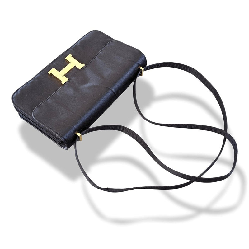 Hermes 2010s Limited Edition Black Satin CONSTANCE ELAN 25 Bag Handbag, Rare!