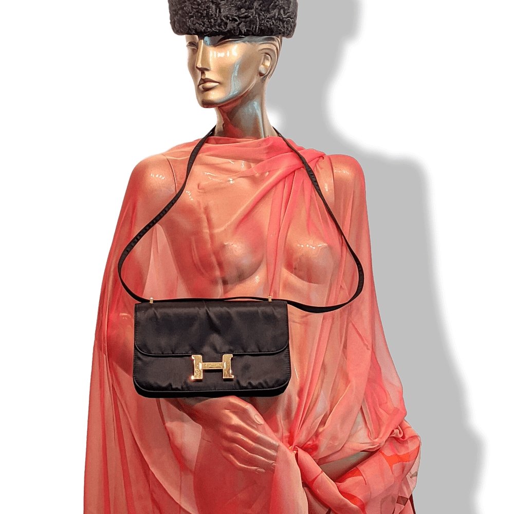 Hermes 2010s Limited Edition Black Satin CONSTANCE ELAN 25 Bag Handbag, Rare!