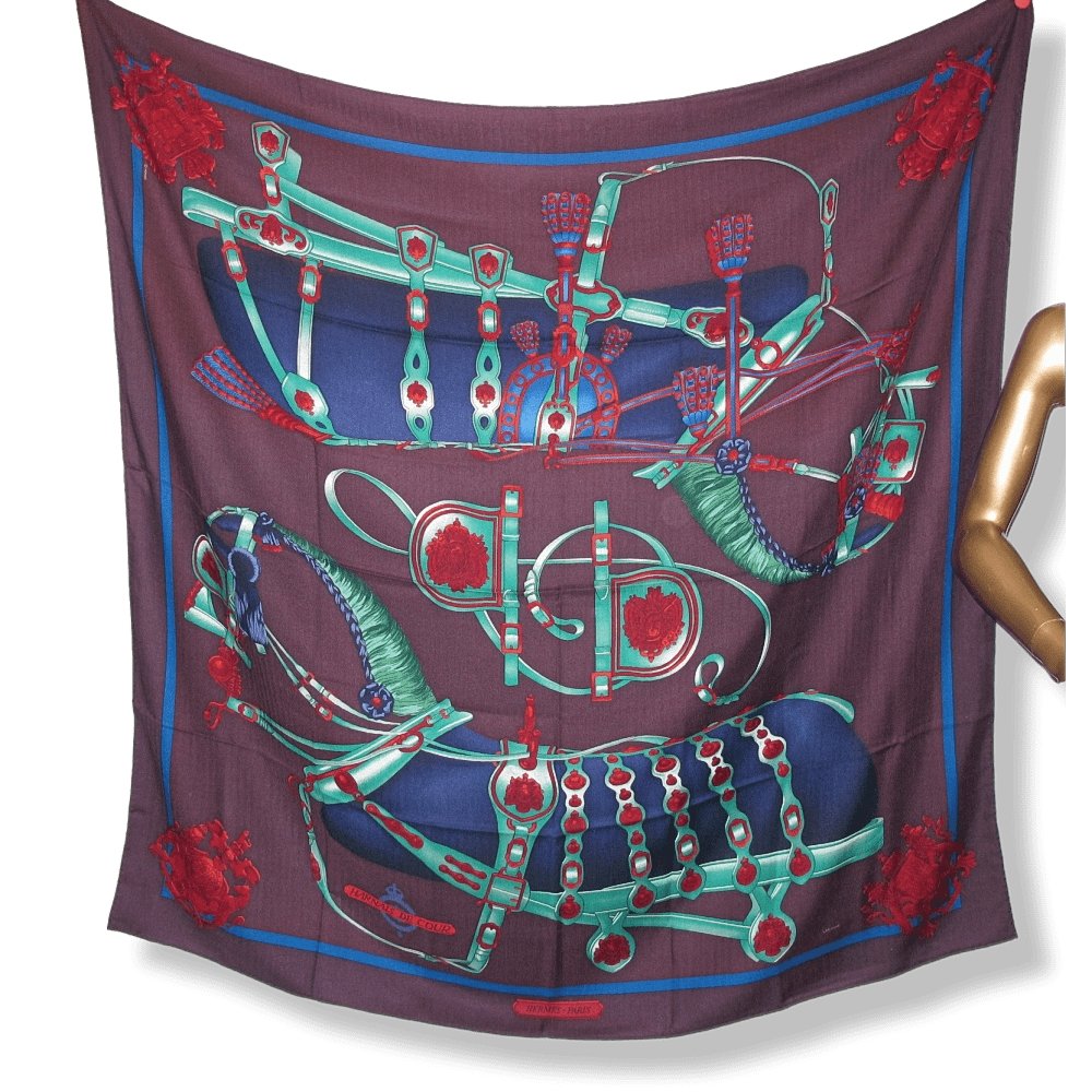 Hermes HARNAIS DE COURS Cashmere Shawl 140