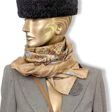 Hermes 2011 Beige/Bleu Glacier PIERRES D'ORIENT ET D'OCCIDENT by Zoe Pauwels Twill Carre 90, New!