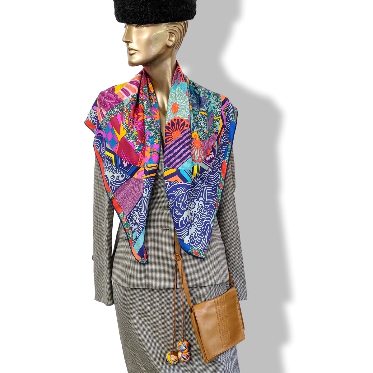 Hermes 2011 Bleu/Fuschia/Jaune EX-LIBRIS EN KIMONOS by Anamorphee Twill 90