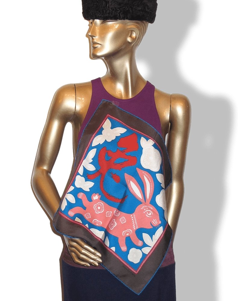 Hermes Chinese Zodiac Annee du Lievre Gavroche Pocket Scarf 45