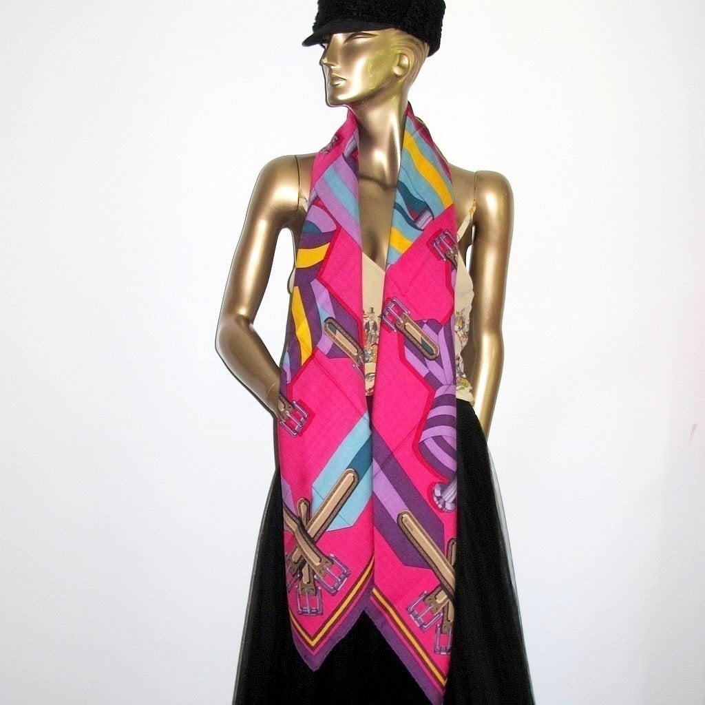Hermes Fuchsia Les Sangles Shawl