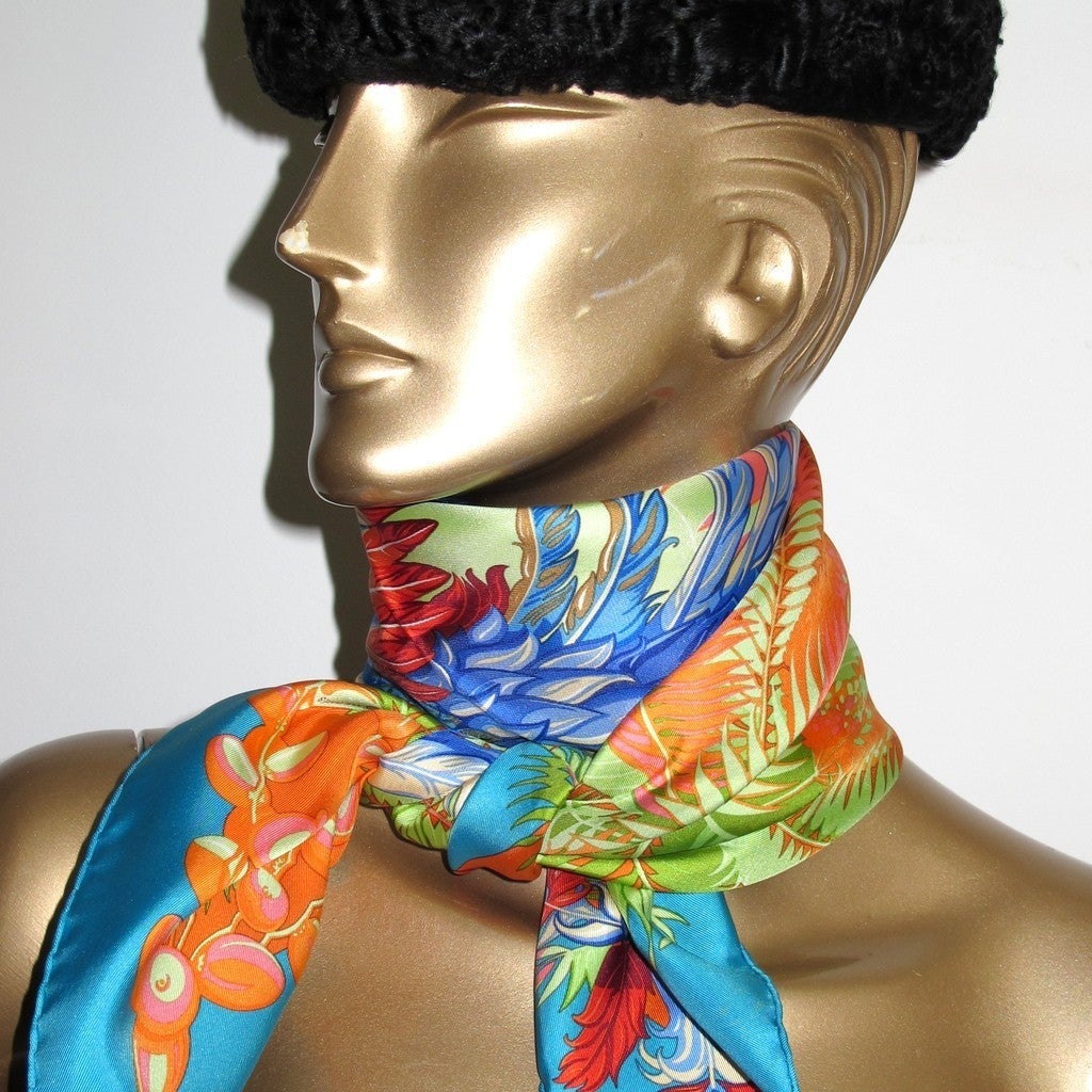 Hermes 2011 cw02 Turquoise/Orange/Bleu Mythiques Phoenix Twill 90, NIB! - poupishop