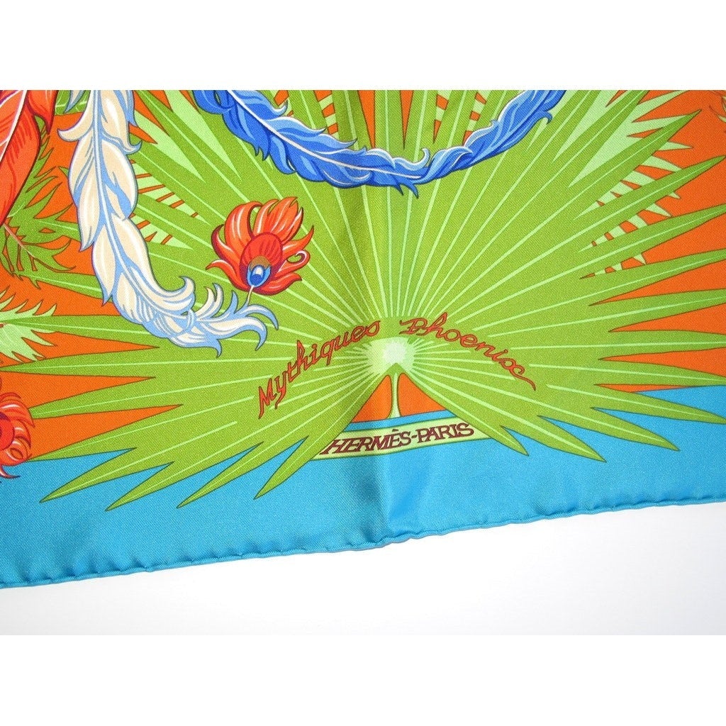 Hermes 2011 cw02 Turquoise/Orange/Bleu Mythiques Phoenix Twill 90, NIB! - poupishop