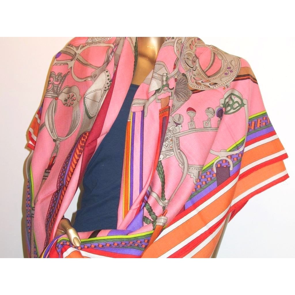 Hermes Rose Concours d'Etriers shawl