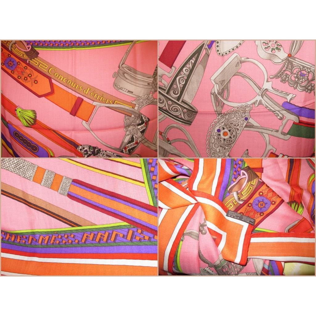 Hermes Rose Concours d'Etriers shawl