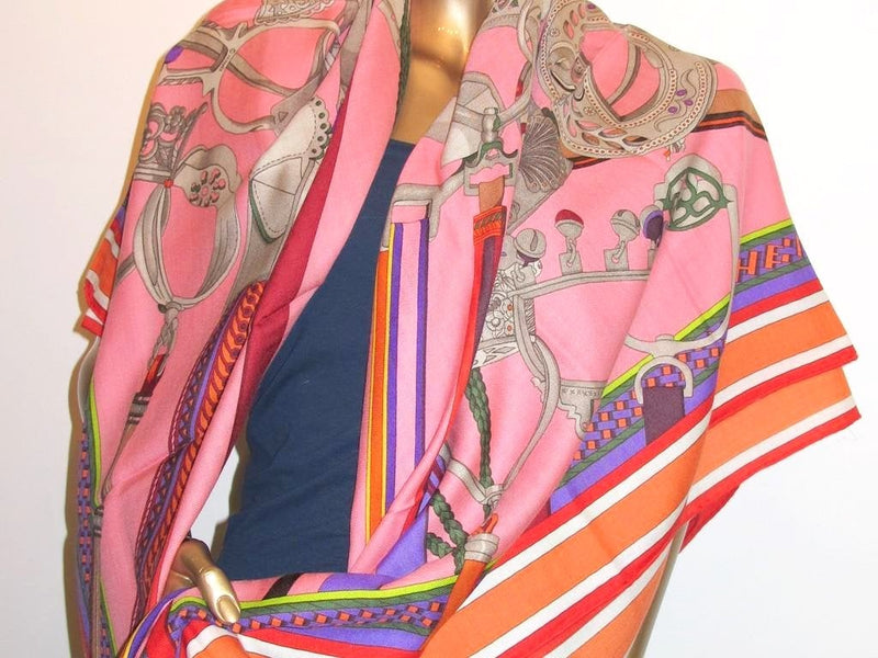 Hermes Rose Concours d'Etriers shawl