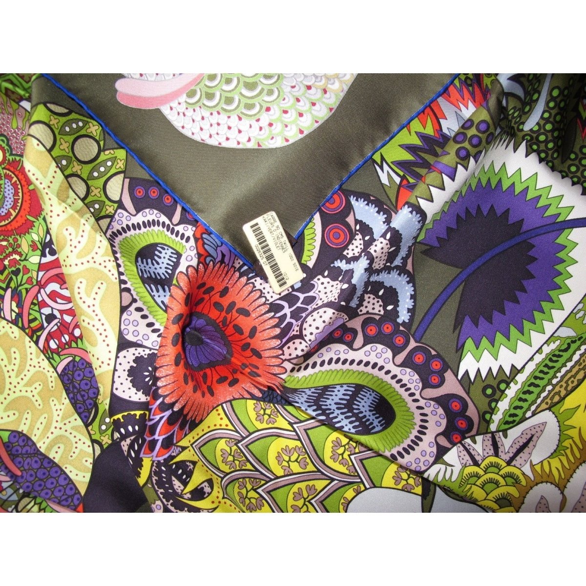 Hermes 2011 cw07 Kaki Vert Violet Fleurs d'Indiennes Twill 90, New! - poupishop
