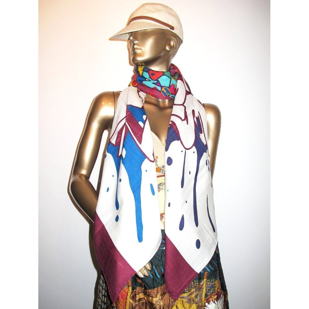 Hermes White Bordeaux Graff Shawl 