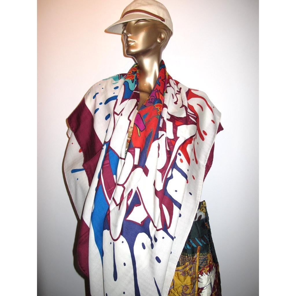 Hermes 2011 cw10 Blanc/Bordeaux/Bleu Graff Cashmere Shawl 140, NWT! - poupishop