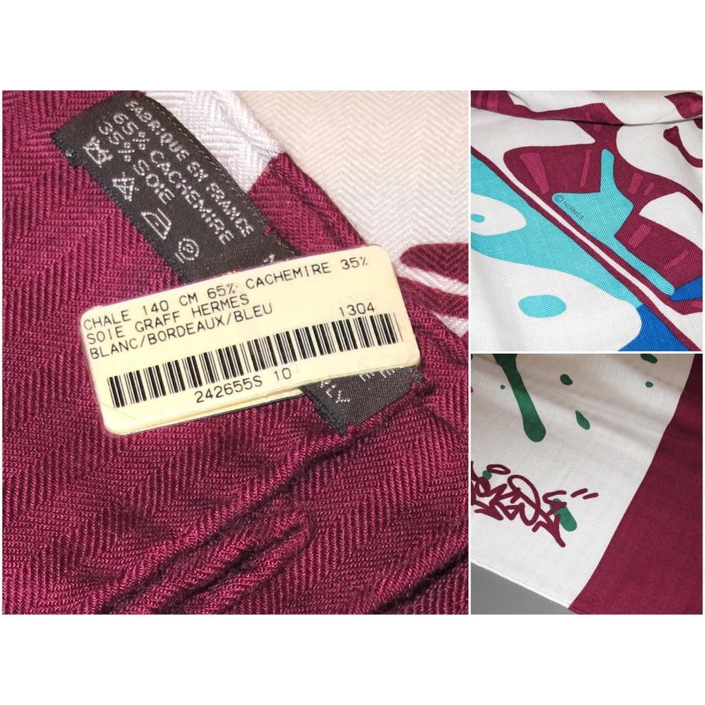 Hermes White Bordeaux Graff Shawl 