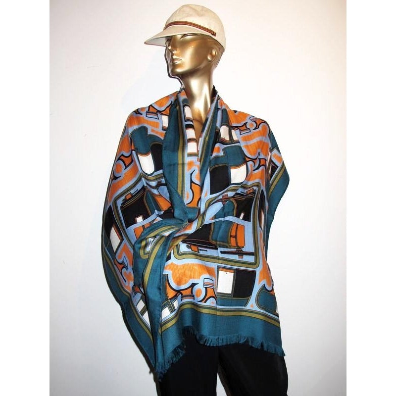 Hermes 2011 Duck/Orange Les Coupes Cashmere Stole - poupishop