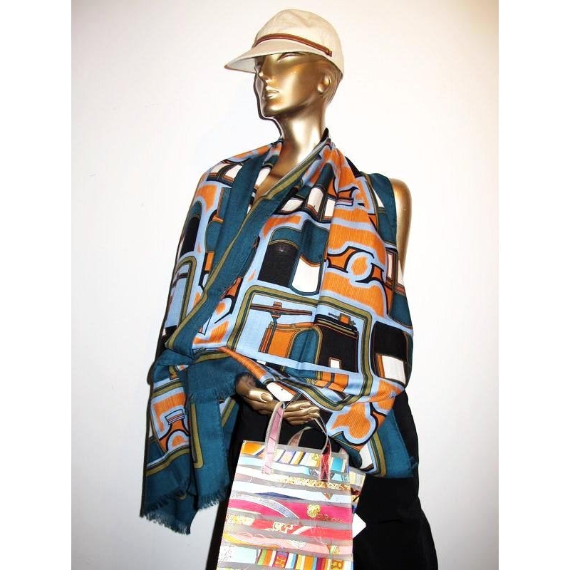 Hermes 2011 Duck/Orange Les Coupes Cashmere Stole - poupishop