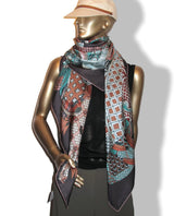 Hermes 2011 Ebene/Pink/Green FLEURS D'INDIENNES by Aline Honoré Twill Silk 140 Scarf Shawl