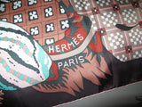 Hermes 2011 Ebene/Pink/Green FLEURS D'INDIENNES by Aline Honoré Twill Silk 140 Scarf Shawl