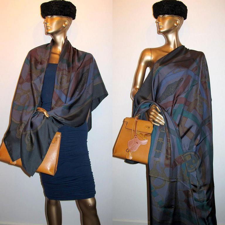 Hermes 2011 Green-Anthracite Cavalcadour Dip Dye Shawl 140, Box!