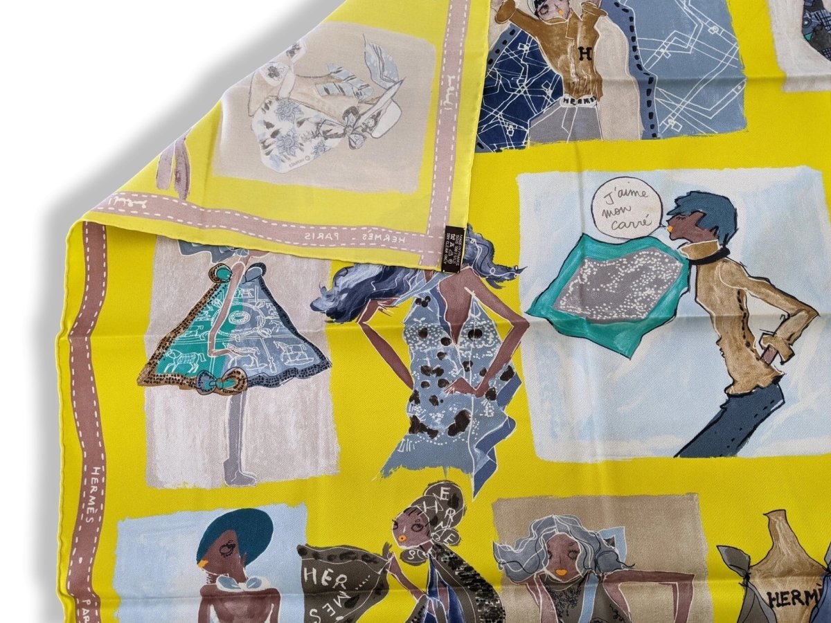 Hermes 2011 Jaune J'aime mon Carre by Saw/ Adaptation Studio Vintage Silk 70