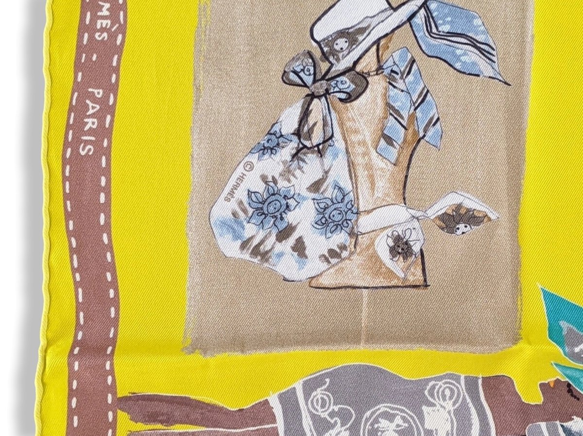 Hermes 2011 Jaune J'aime mon Carre by Saw/ Adaptation Studio Vintage Silk 70