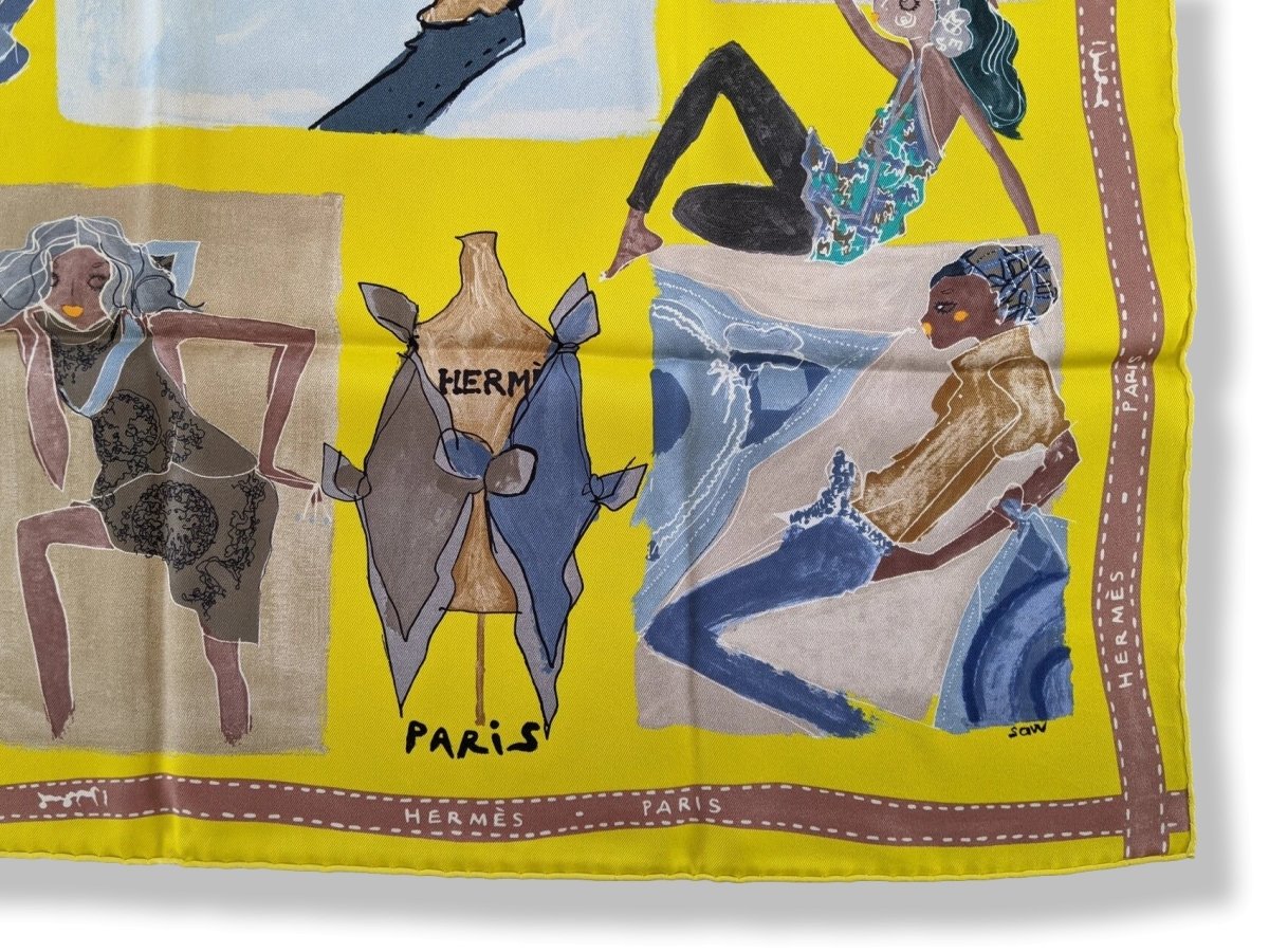 Hermes 2011 Jaune J'aime mon Carre by Saw/ Adaptation Studio Vintage Silk 70