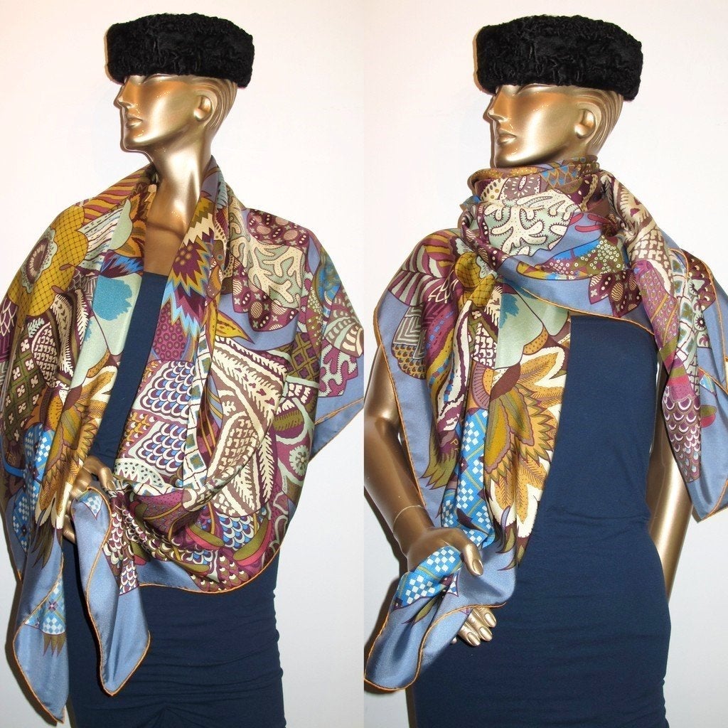Hermes 2011 jeans Blue Fleurs d'Indiennes Carre GM