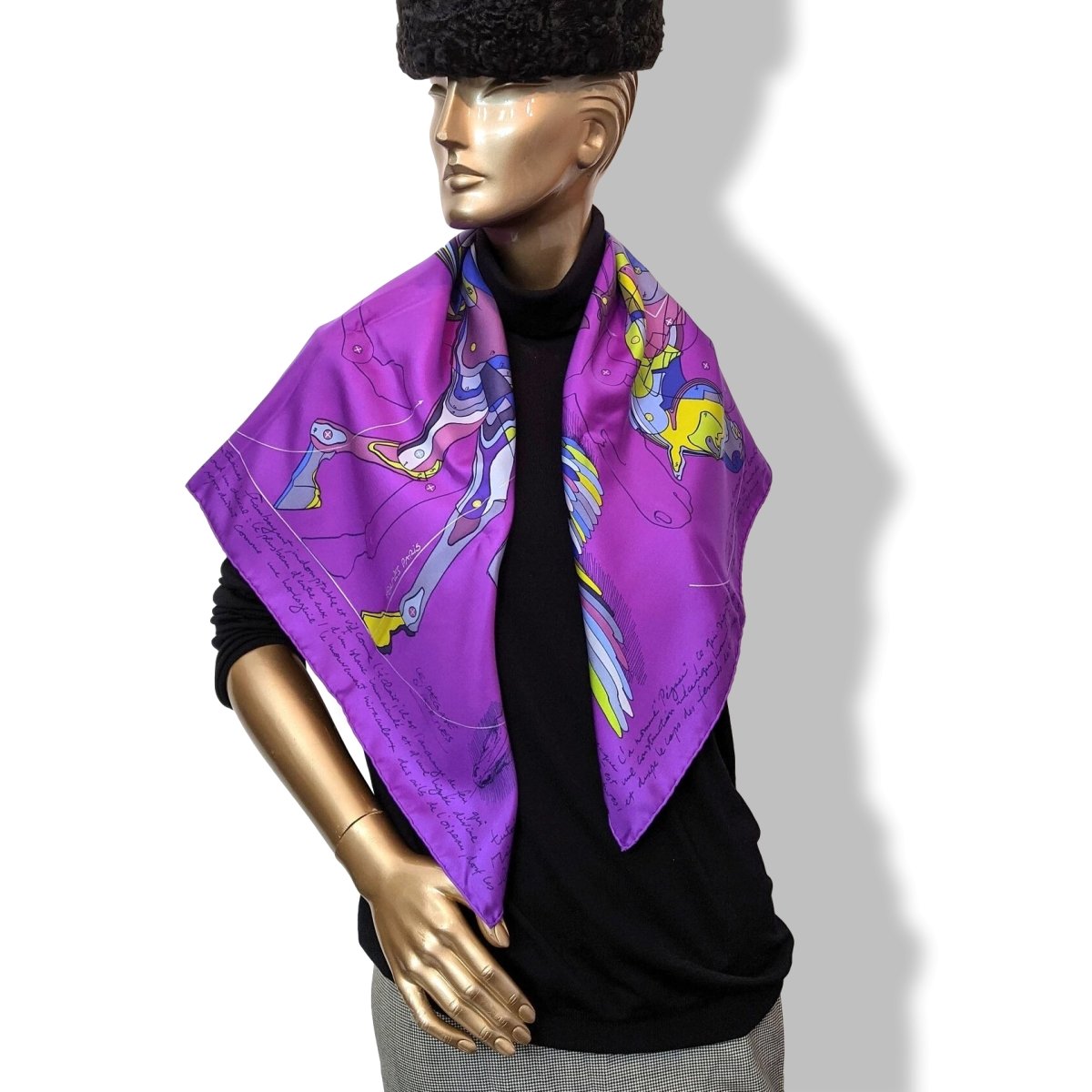 Hermes 2011 Purple LE PEGASE D'HERMES by Christian Renonciat Twill 90, Mint!