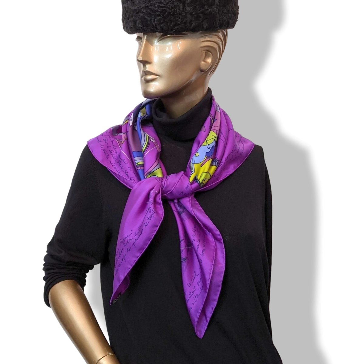 Hermes 2011 Purple LE PEGASE D'HERMES by Christian Renonciat Twill 90, Mint!