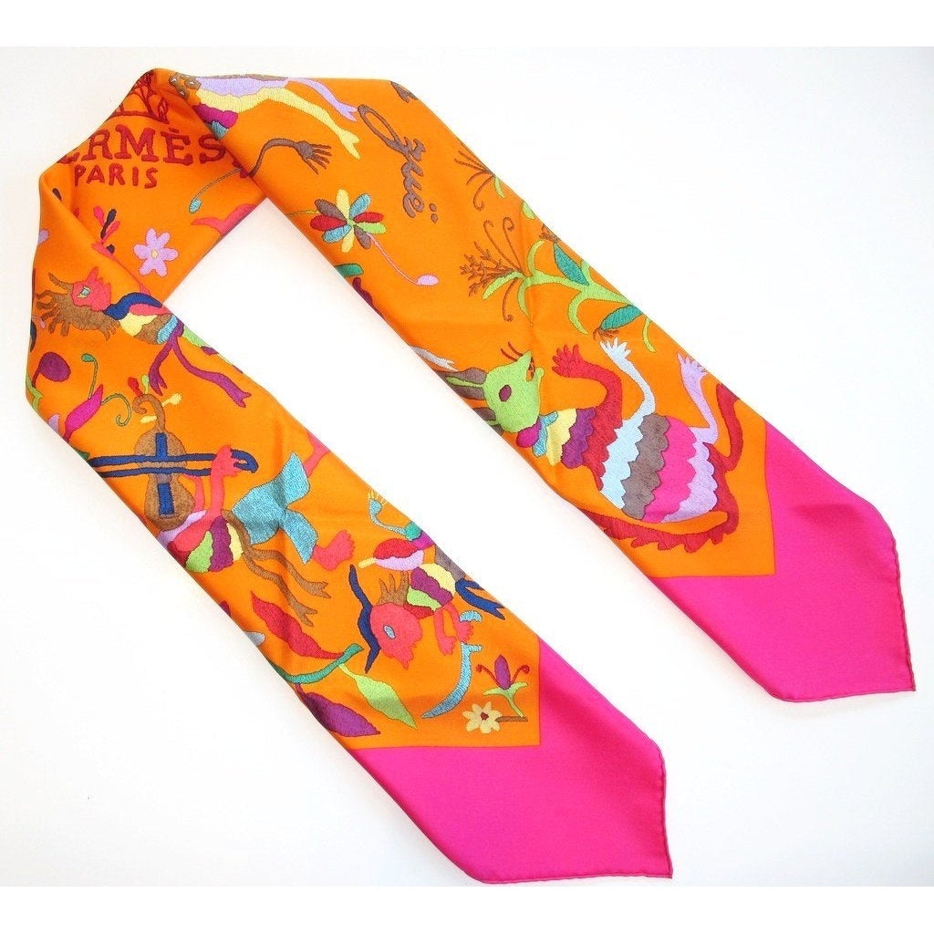 Hermes 2011 Rose Vif Orange Din Tini Ya Zue twill 90 New!