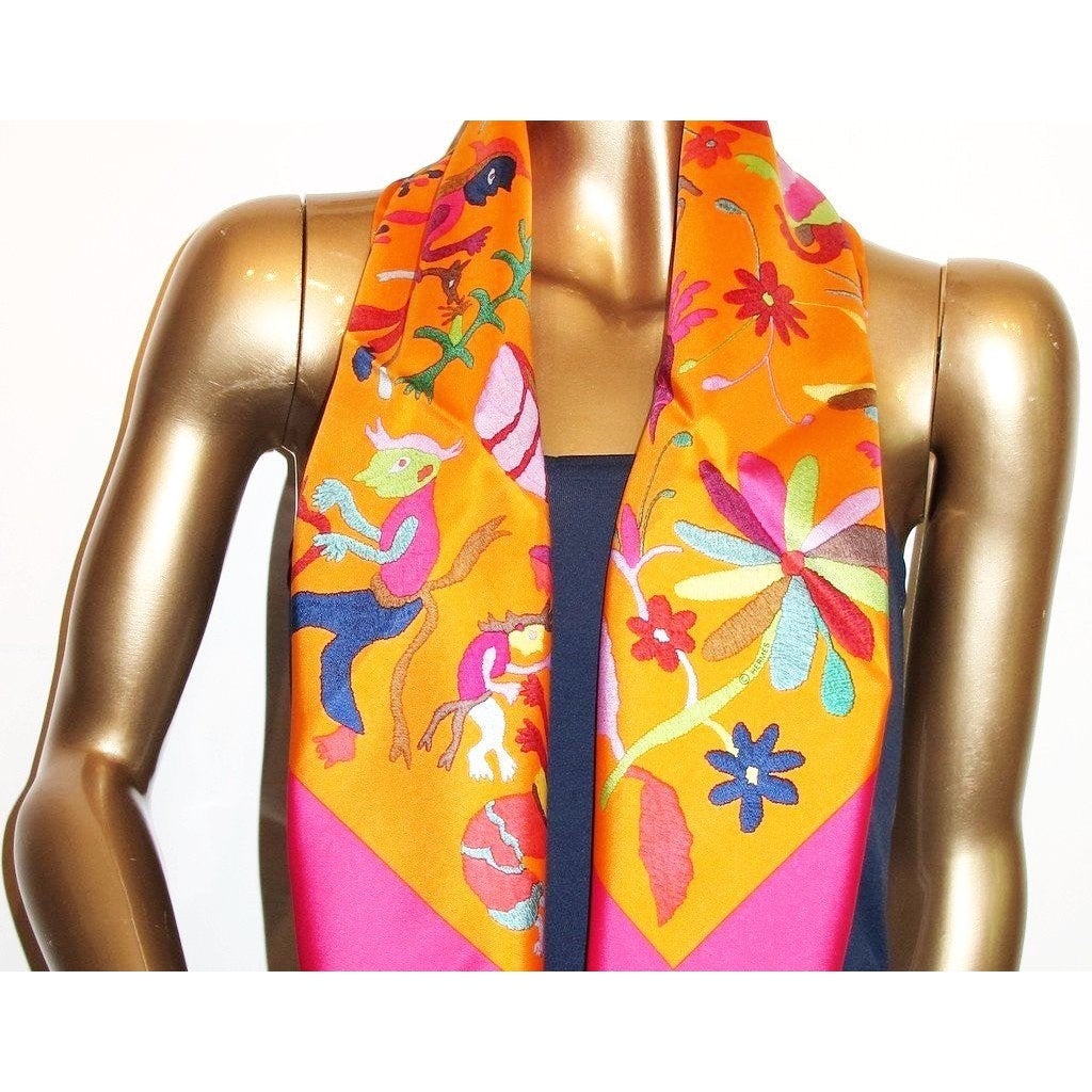 Hermes 2011 Rose Vif Orange Din Tini Ya Zue twill 90 New!