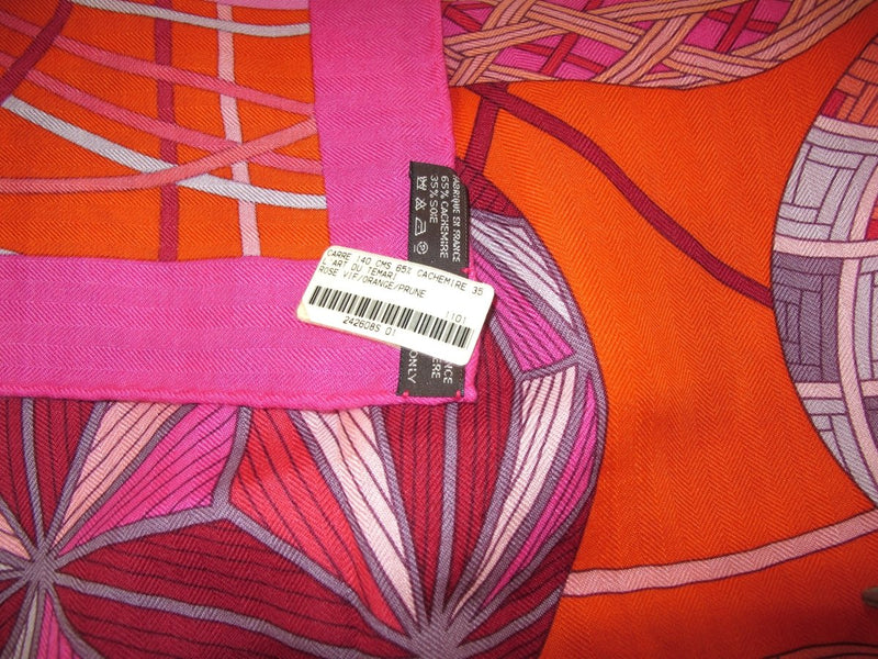 Hermes 2011 Rose Vif/Orange/Prune L' ART DU TEMARI by Nathalie Vialars Cashmere Shawl 140, NWTIB!