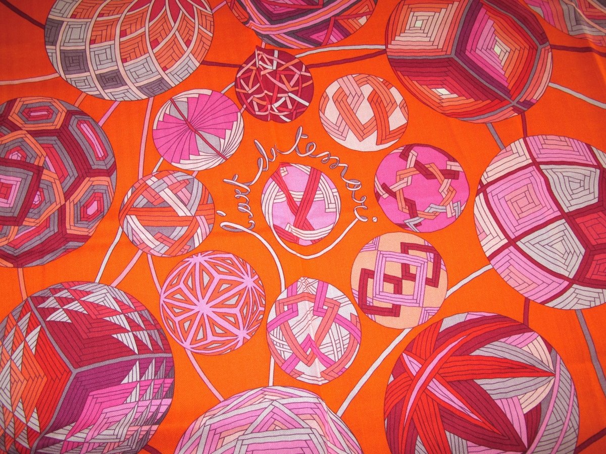 Hermes 2011 Rose Vif/Orange/Prune L' ART DU TEMARI by Nathalie Vialars Cashmere Shawl 140, NWTIB!