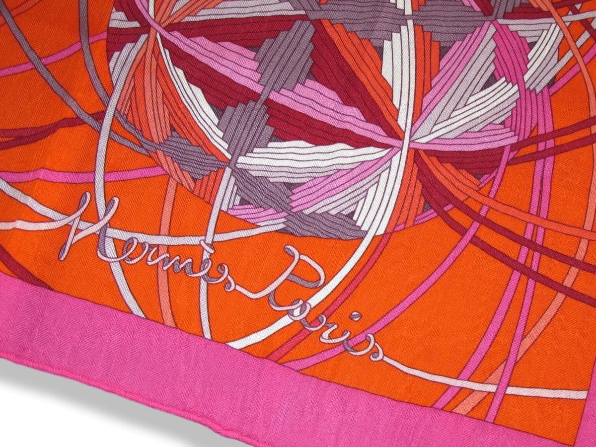 Hermes 2011 Rose Vif/Orange/Prune L' ART DU TEMARI by Nathalie Vialars Cashmere Shawl 140, NWTIB!