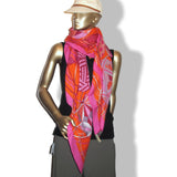 Hermes 2011 Rose Vif/Orange/Prune L' ART DU TEMARI by Nathalie Vialars Cashmere Shawl 140, NWTIB!