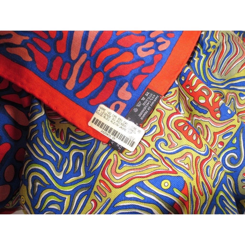 Hermes 2011 Rouge/Bleu Klein Legende du Poisson Corail Cashmere 140, NWT! - poupishop