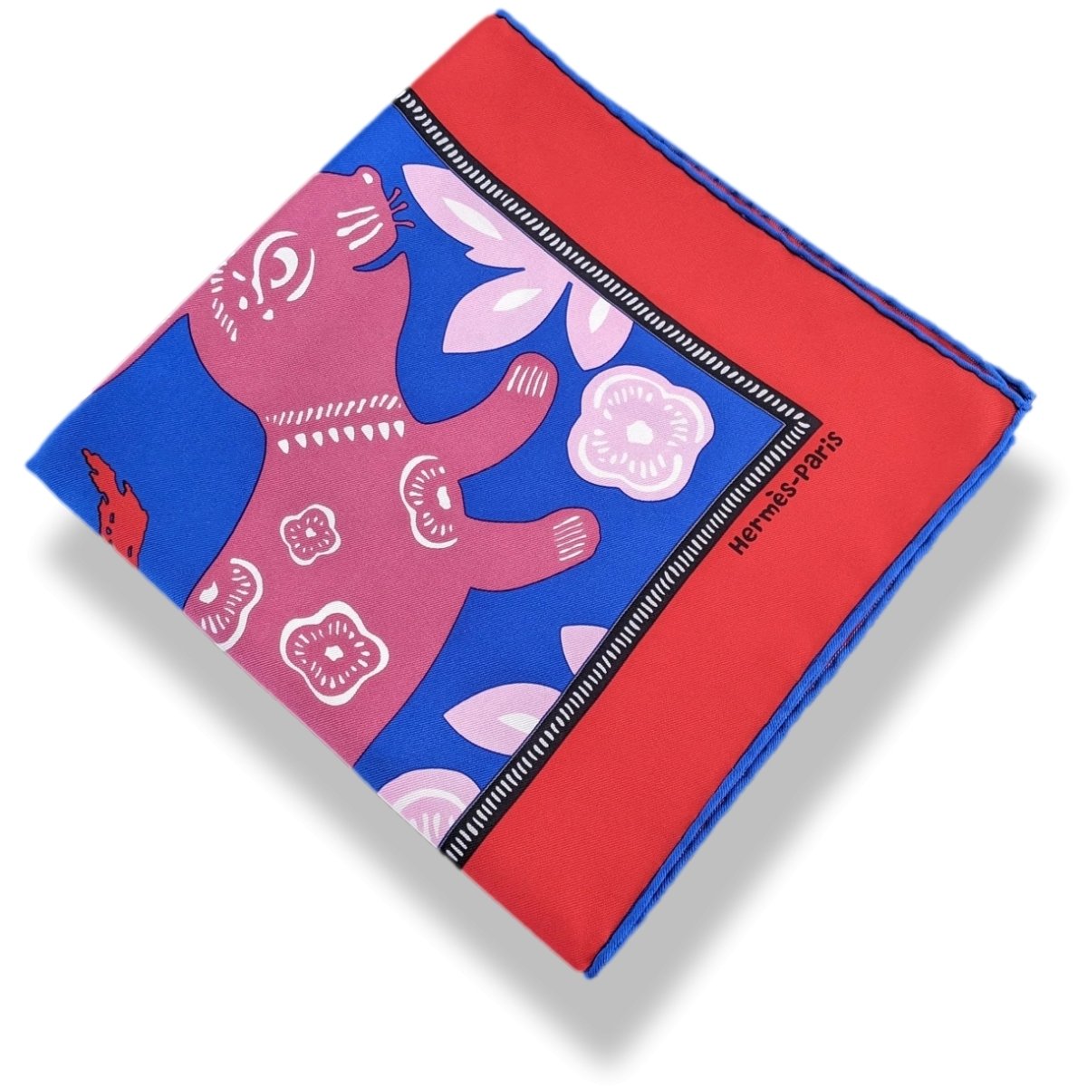 Hermes 2011 Rouge/Bleu/Rose Chinese Zodiac "Annee du Lievre" Gavroche Pocket Scarf 45, New!